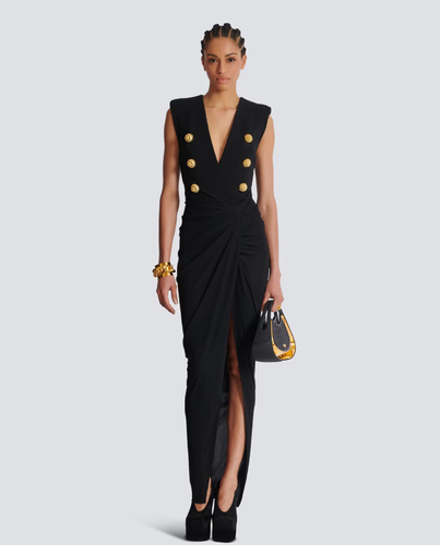 Maxi black dress with gold buttons