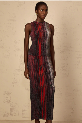 Missoni style set skirt with top red