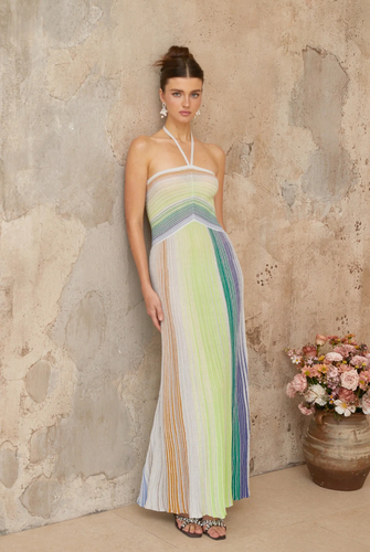 Summer maxi dress missoni style greem