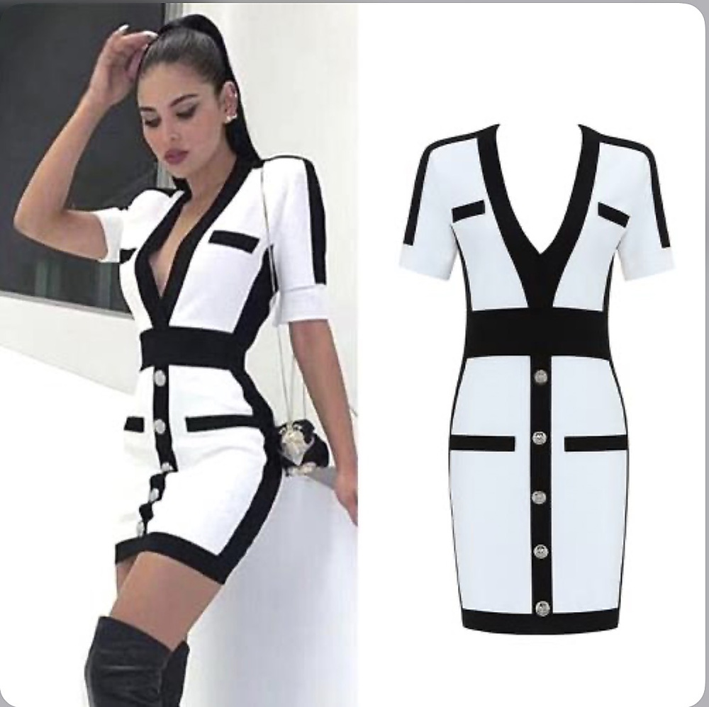 White with black short dress