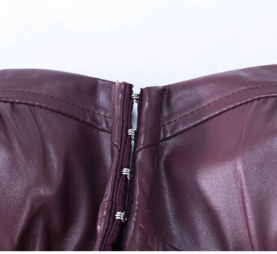 بودي سوت عنابي جلد مع شيفون