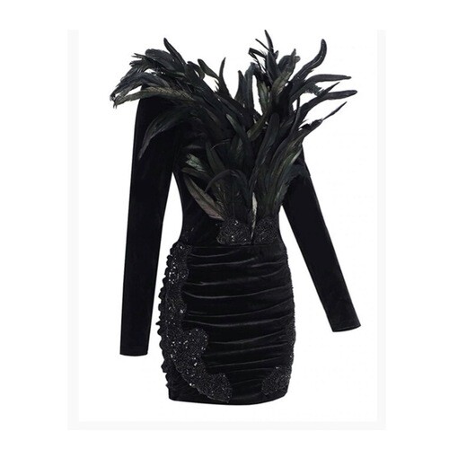 فستان مخمل اسود قصير