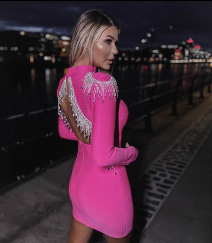 فستان استرج باندج وردي فوشيا مع سواروفسكي على الظهر