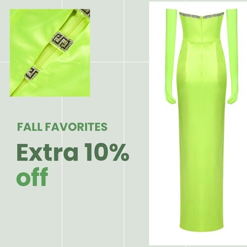 فستان اخضر نيون مع قفازات و شوارفسكي