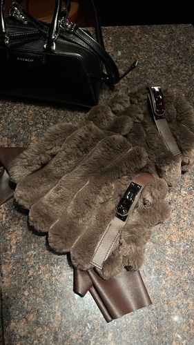 Brown fur gloves