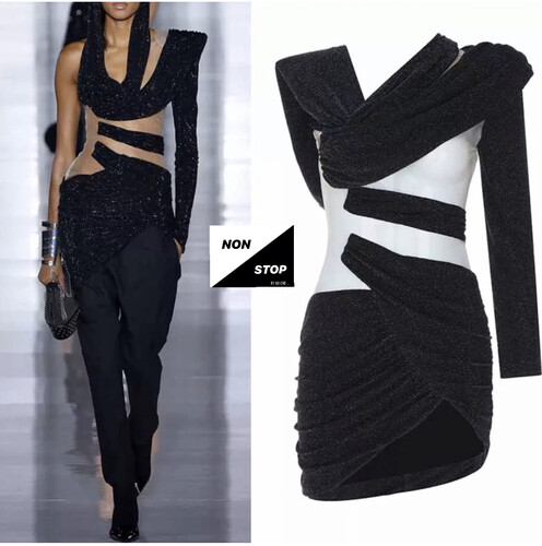 فستان بكتف واحد اسود