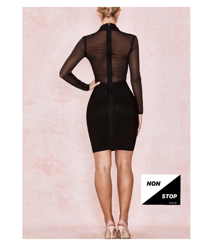 فستان اسود باندج مع اكمام شفافة