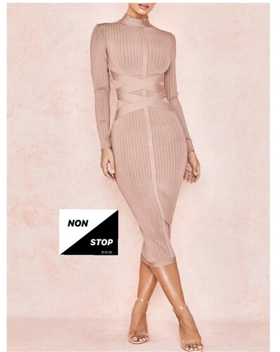 فستان ميدي باندج لون لحمي