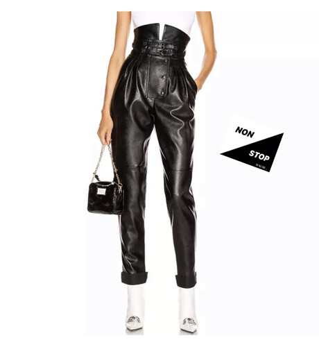 بنطلون جلد خصر عالي