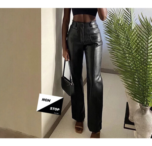 بنطلون جلد اسود هاي ويست