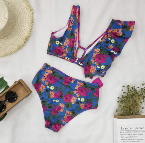 مايوه قطعتين وردي رافلز