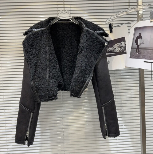 Stylish fur jacket black