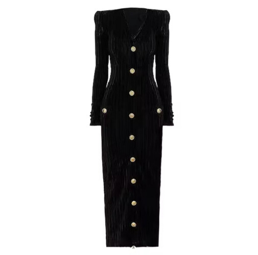 فستان مخمل اسود ب اكمام طويله