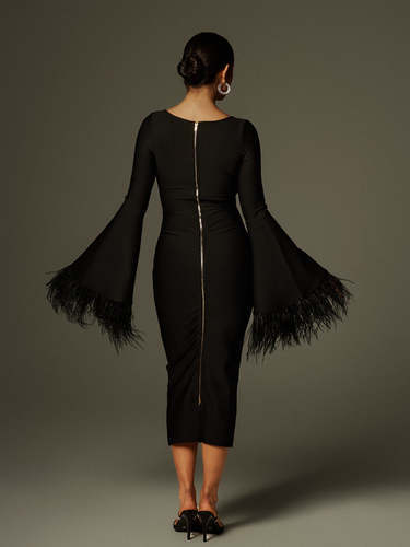 Black dress with feathers
