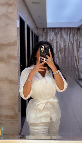 بداه قطعتين لينن ابيض بنطلون و كارديجان و حزام