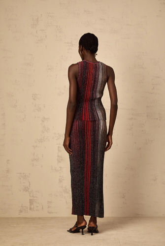 Missoni style set skirt with top red