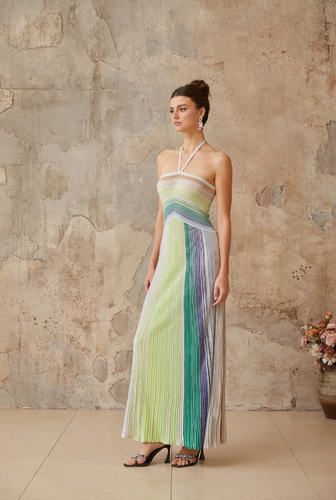 Summer maxi dress missoni style greem