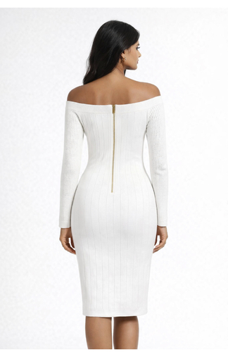 فستان ابيض ب اكمام طويله كتف نازل