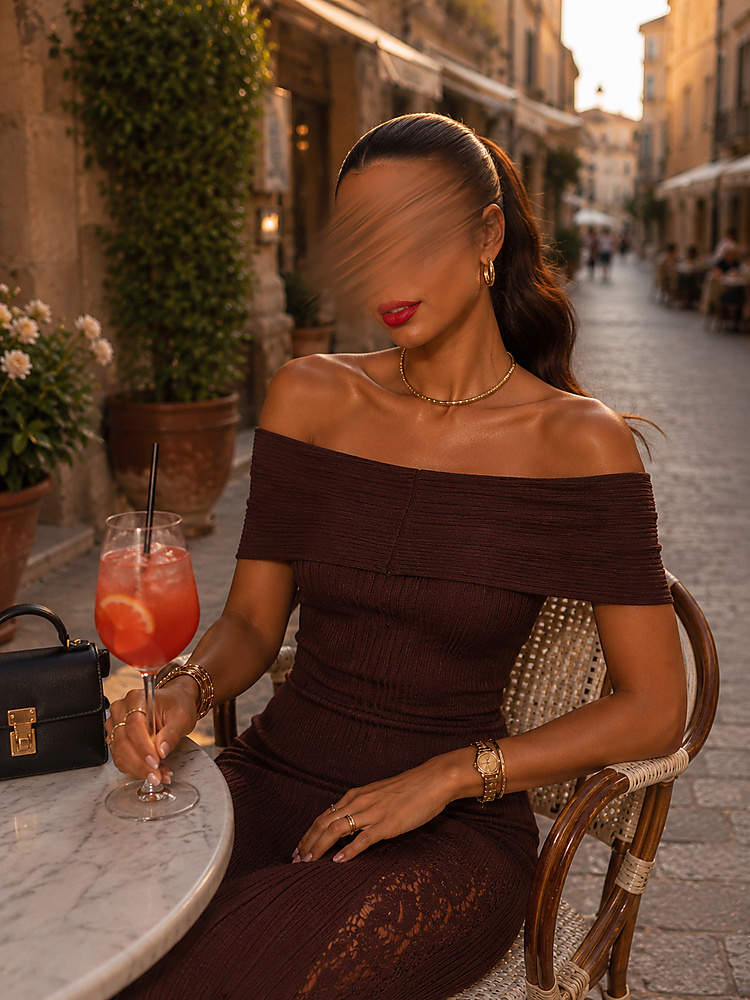 Brown off shoulder dress