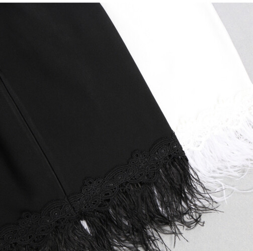 فستان باندج ابيض مع ريش