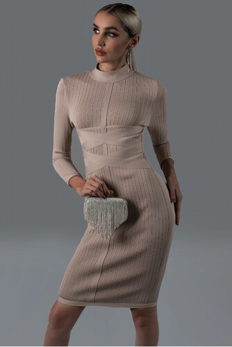 فستان ميدي باندج لون لحمي