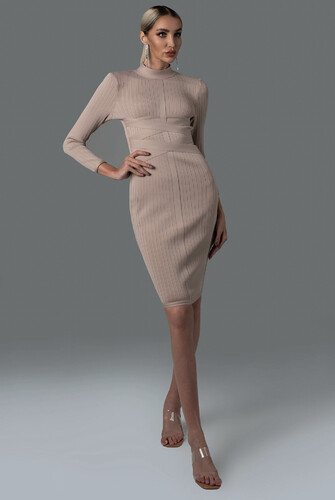 فستان ميدي باندج لون لحمي