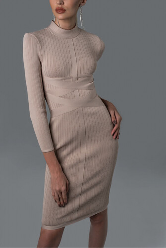 فستان ميدي باندج لون لحمي