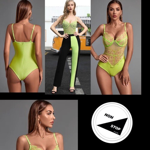 بدلة قطعتين بنطلون باندج مع بودي سوت فسفوري