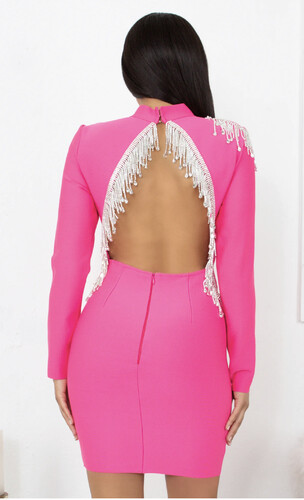 فستان استرج باندج وردي فوشيا مع سواروفسكي على الظهر