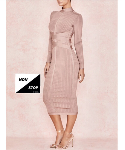 فستان ميدي باندج لون لحمي