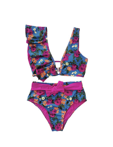 مايوه قطعتين وردي رافلز