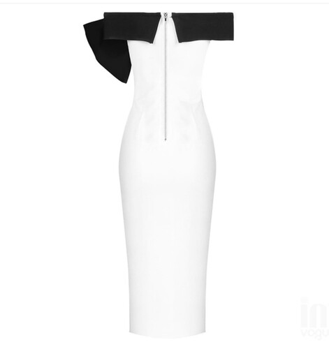 فستان ابيض ميدي مع فيونكا اسود