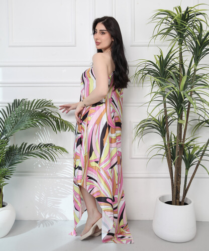 فستان ملون ب كم واحد