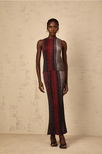 Missoni style set skirt with top red