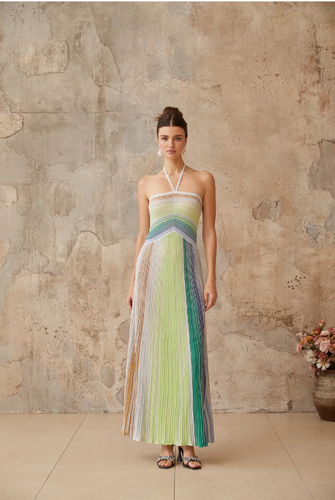 Summer maxi dress missoni style greem