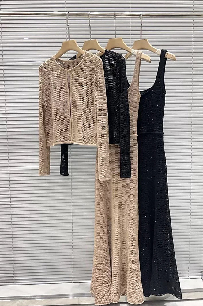 Set of cardigan and net dress with Swarovski