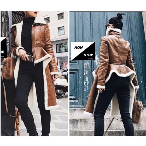 جاكيت بني مع فرو