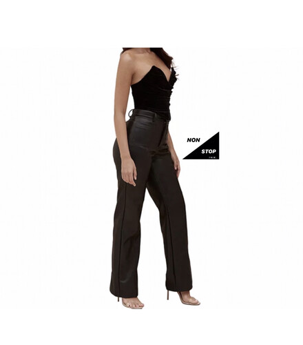 بنطلون جلد اسود هاي ويست