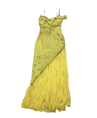 فستان ساان اصفر ماكسي مع خيوط نازلة