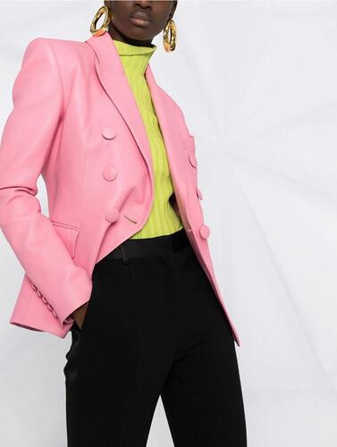 جاكيت جلد وردي فاتح