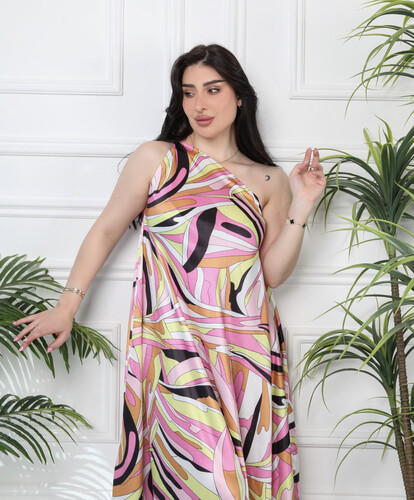 فستان ملون ب كم واحد