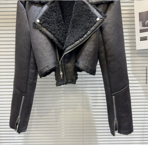 Stylish fur jacket black