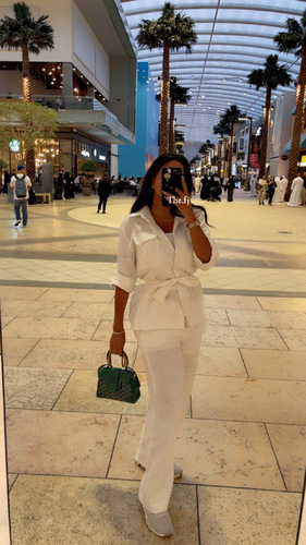 بداه قطعتين لينن ابيض بنطلون و كارديجان و حزام