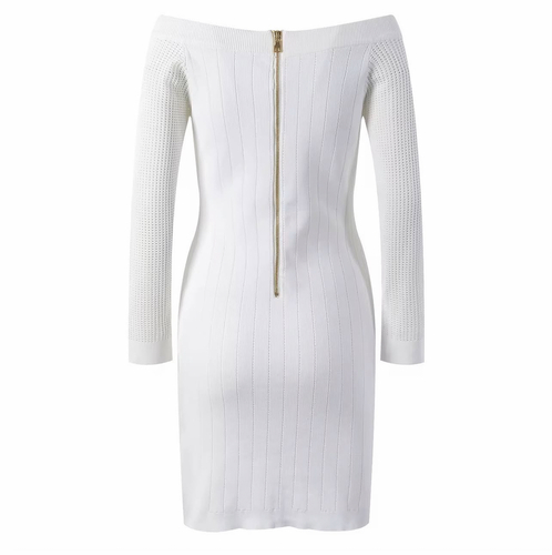 فستان ابيض ب اكمام طويله كتف نازل