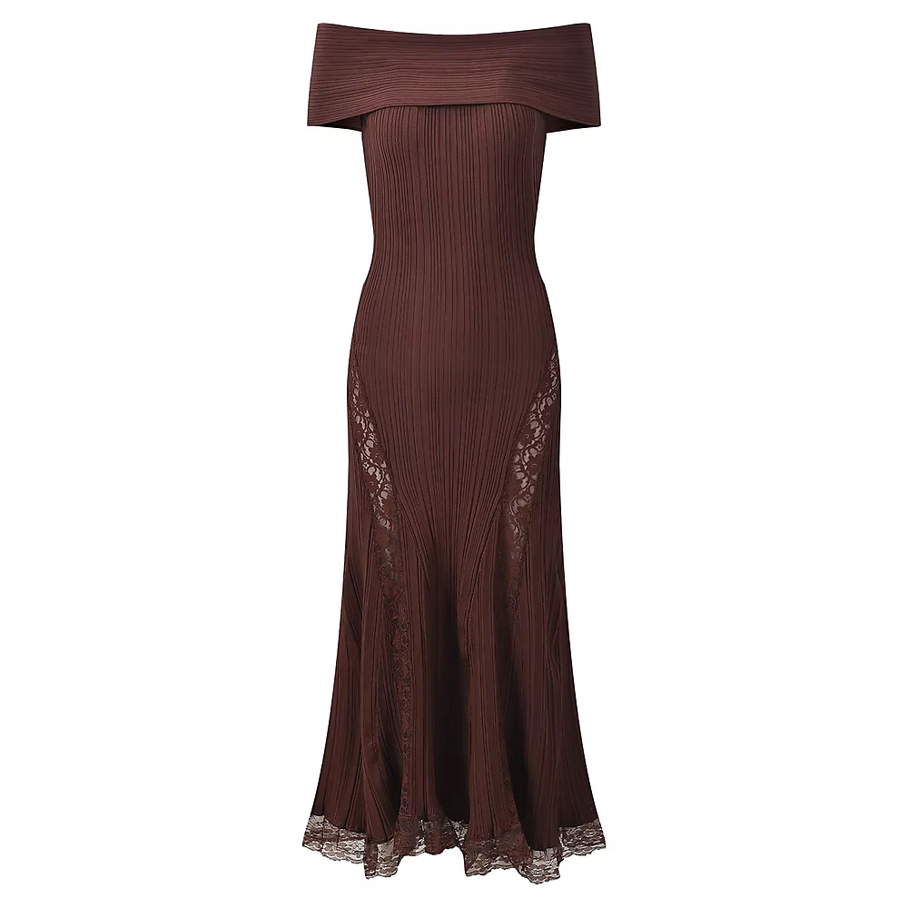 Brown off shoulder dress