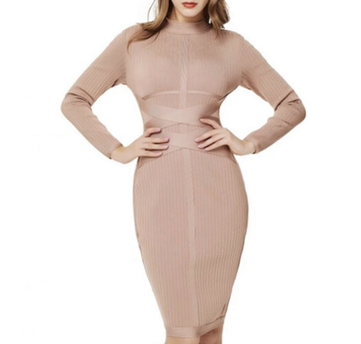 فستان ميدي باندج لون لحمي