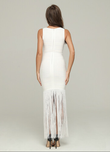 فستان ابيض ماكسي باندج