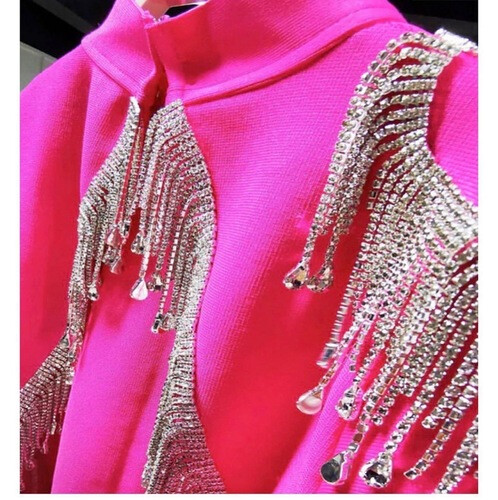 فستان استرج باندج وردي فوشيا مع سواروفسكي على الظهر