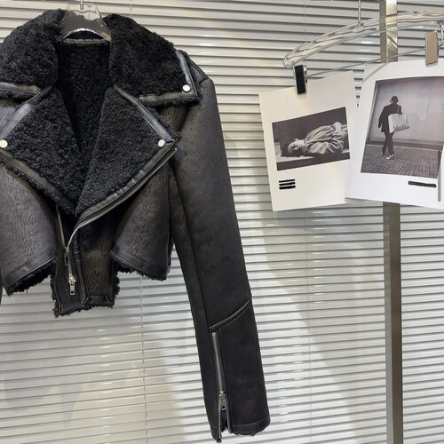 Stylish fur jacket black