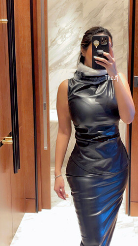 بدله قطعتين تنوره و بلوزه جلد مع فرو